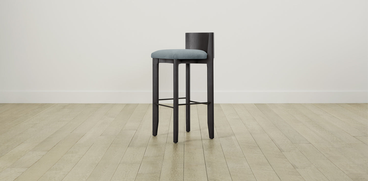 The Delancey with Brushed Nickel - Mohair Slate Blue Bar and Counter Stool