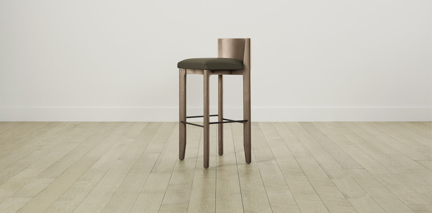 The Delancey with Brushed Nickel - Pebbled Leather Truffle Bar and Counter Stool