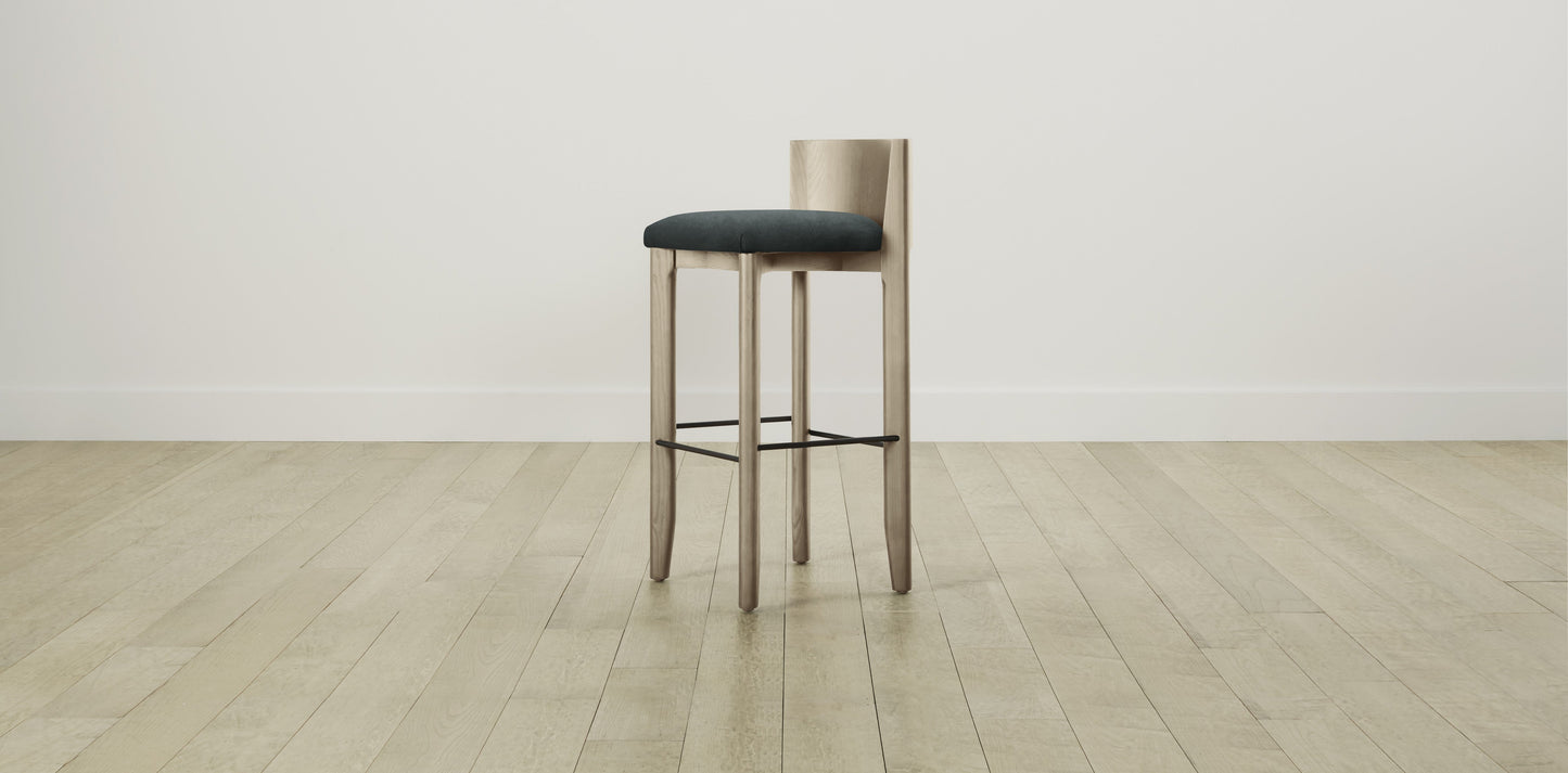 The Delancey with Brushed Brass - Performance Velvet Emerald Bar and Counter Stool