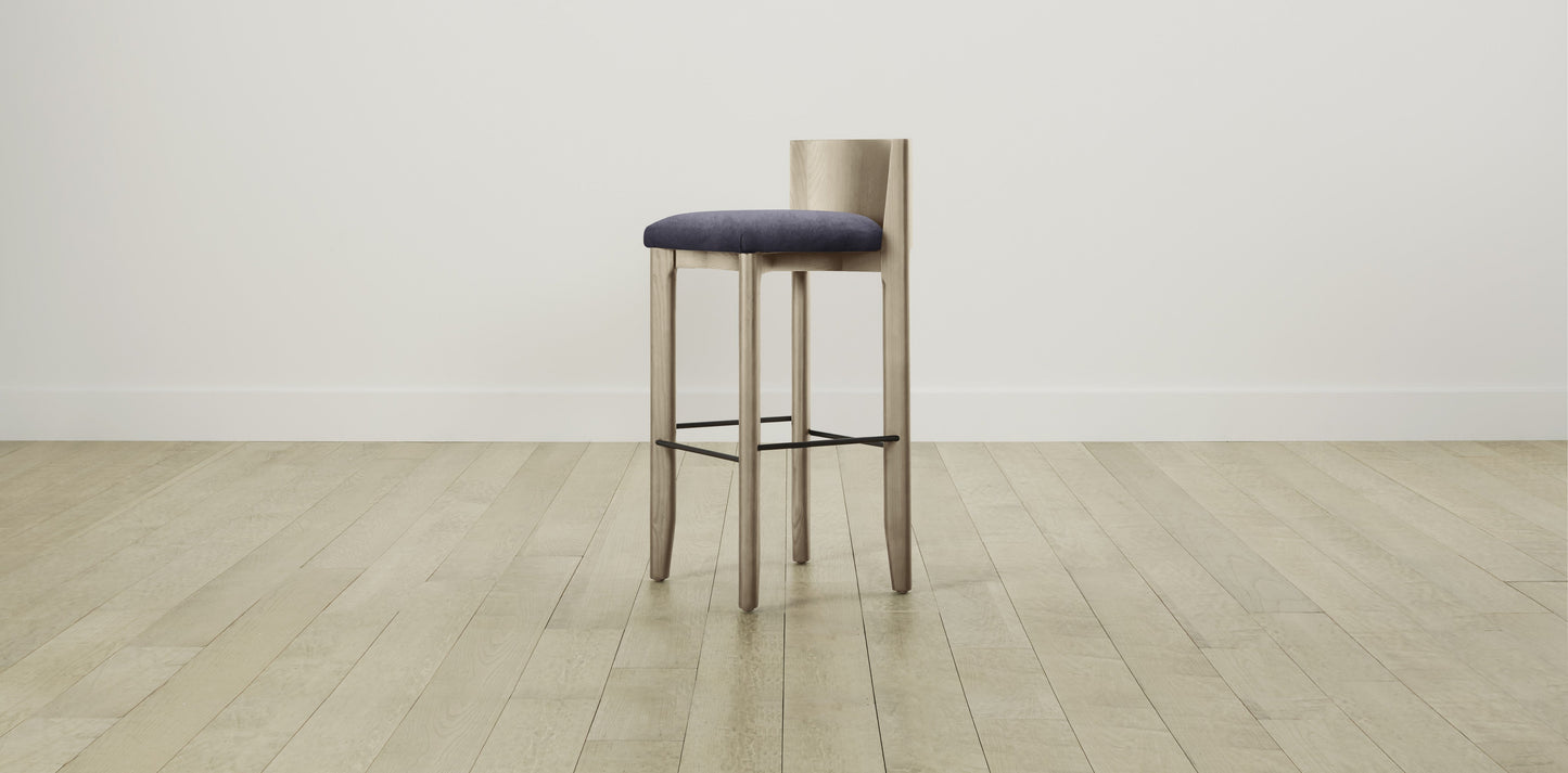 The Delancey with Brushed Brass - Performance Velvet Flannel Bar and Counter Stool