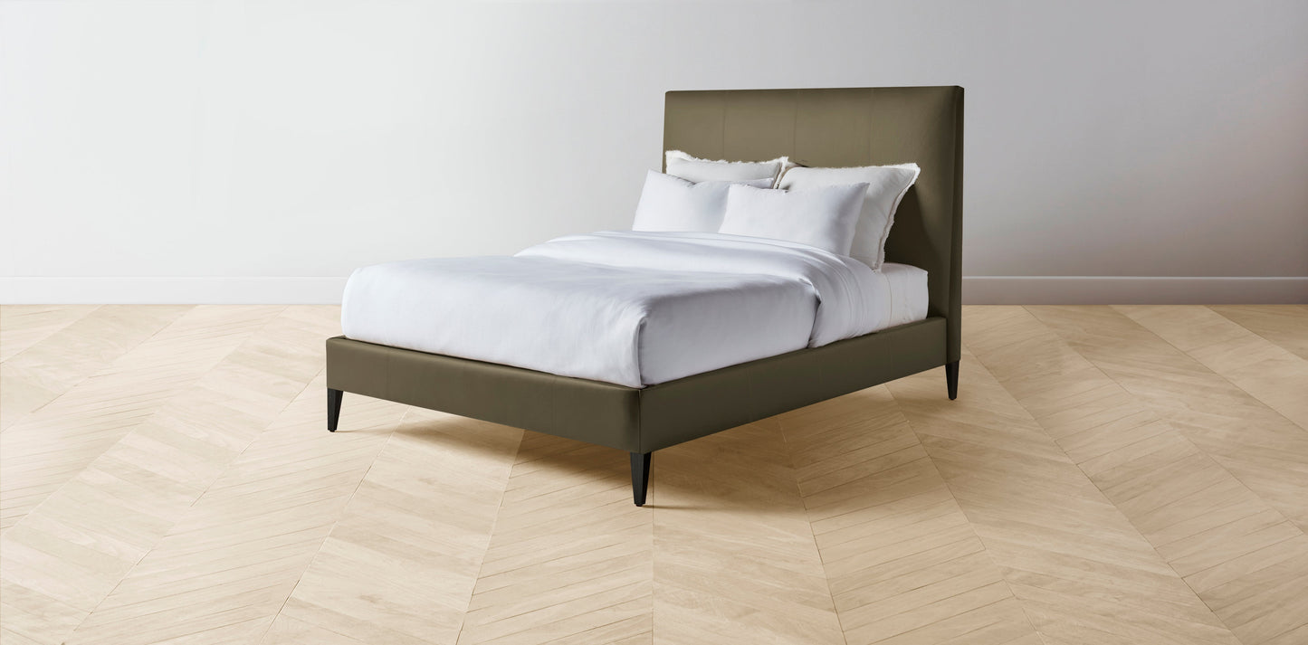 The Essex  - Pebbled Leather Truffle Bed - 50" Headboard - Upholstered on reverse