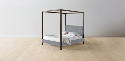 The Thompson  - Performance Melange Weave Aegean Canopy Bed - 48" Headboard - Upholstered on reverse