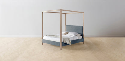 The Thompson  - Performance Stonewashed Linen Chambray Canopy Bed - 48" Headboard - Muslin on reverse