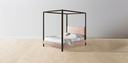 The Thompson  - Performance Velvet Dusty Rose Canopy Bed - 48" Headboard - Upholstered on reverse